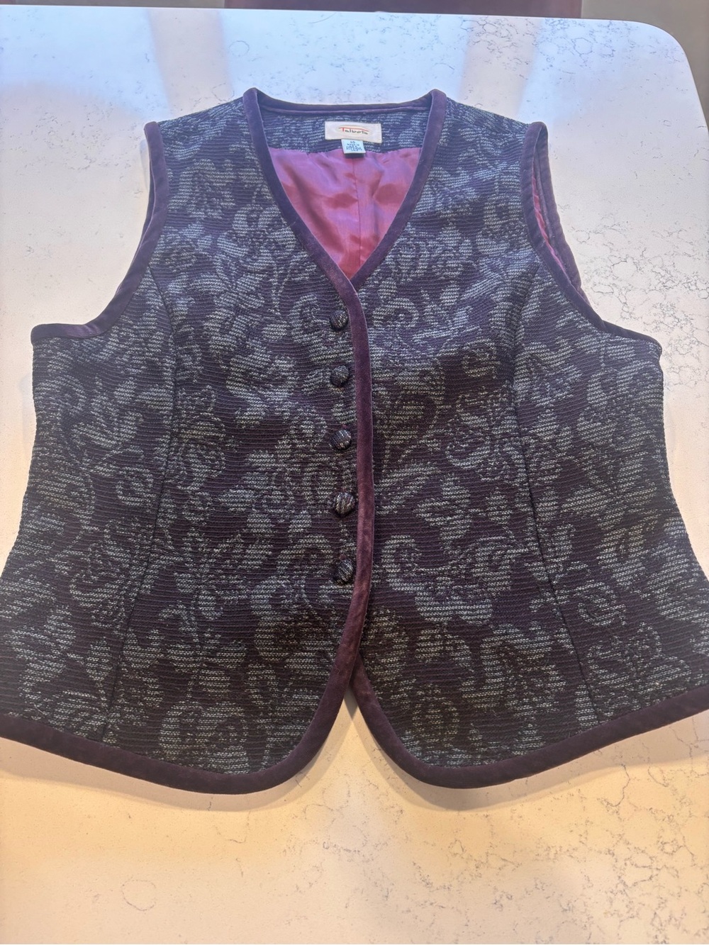 Talbots Plum and Gray Floral-Textured Knit Vest- Cottagecore / Eclectic Grandma!